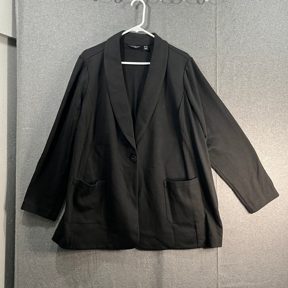 Susan Graver Weekend Regular Marina Knit Blazer Black, Size 3X